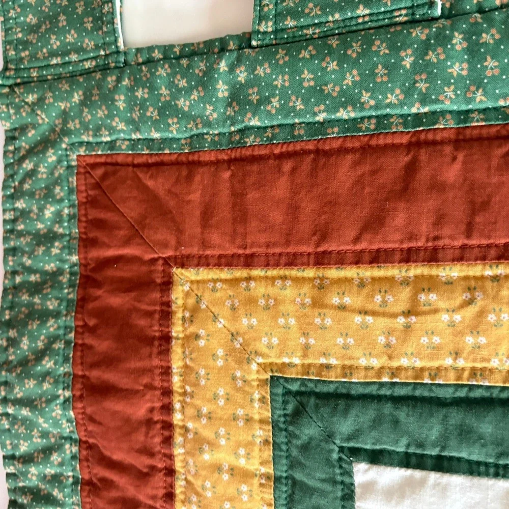 Handmade Quilted Pineapple Wall Hanging Green Orange Mustard Yellow Folk Art